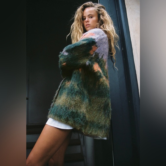 Zara Tops Zara Landscape Knit Coat Poshmark